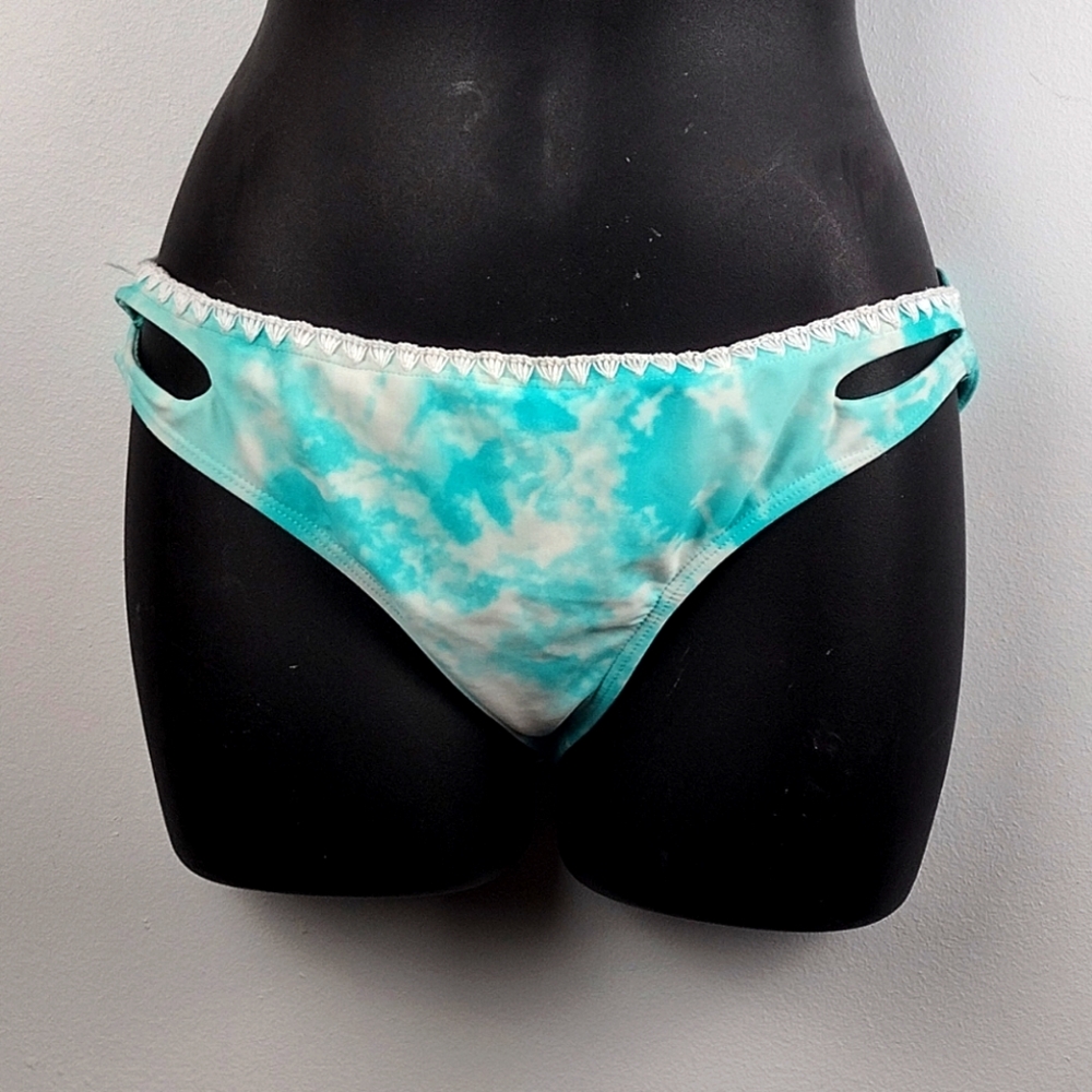 Arizona Jean Company Aqua and White Tie-Dye Bikini Bottom